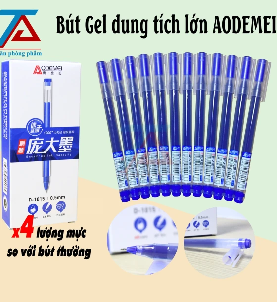 Hộp 12 Bút Gel Mực Xanh D1015 AODEMEI, Ngòi 0.5mm, Bút Bi Ống Mực To Khô Nhanh - VPP Trường Anh