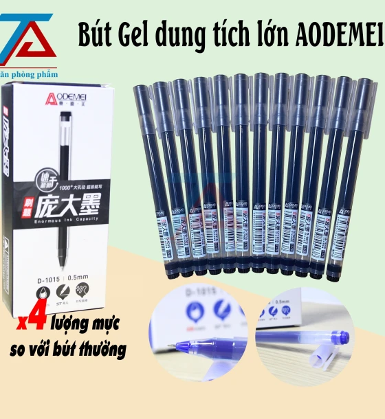 Hộp 12 Bút Gel Mực Đen D1015 AODEMEI, Ngòi 0.5mm, Bút Bi Ống Mực To Khô Nhanh - VPP Trường Anh