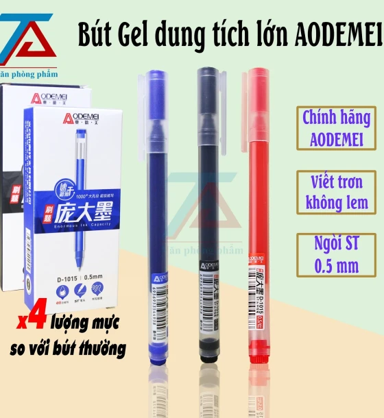 Hộp 12 Bút Gel D1015 Chính Hãng AODEMEI, Ngòi 0.5mm, Bút Bi Ống Mực To Khô Nhanh - VPP Trường Anh