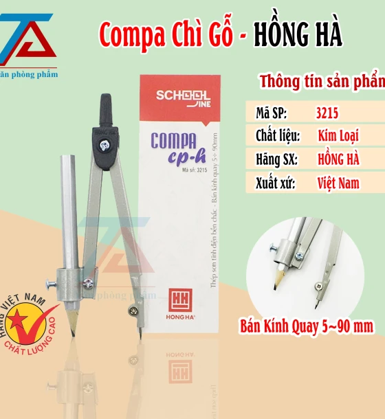 Compa Học Sinh Hồng Hà 3215, Chất Liệu Kim Loại, Bút Chì Gỗ - VPP Trường Anh