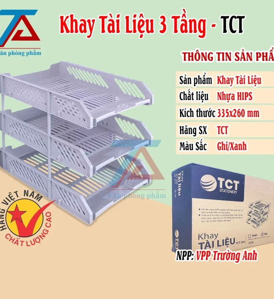 Khay Tài Liệu 3 Tầng TCT 230 Màu Ghi, Khay Đựng Tài Liệu TCT Nhựa HIPS Cao Cấp,Tiện Lợi - VPP Trường Anh