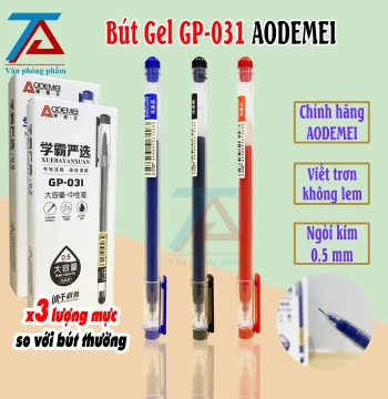 Hộp 12 Bút Gel GP-031 Chính Hãng AODEMEI, Ngòi Kim 0.5mm, Bút Bi Ống Mực To Khô Nhanh - VPP Trường Anh