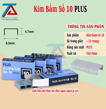 Kim Bấm Số 10 PLUS Chất Liệu Thép Không Gỉ - VPP Trường Anh