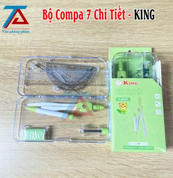 Bộ Compa 7 Chi Tiết Màu Xanh Lá KING 6601,Bộ Dụng Cụ Học Tập, Nhỏ Gọn, Có Hộp Đựng - VPP Trường Anh