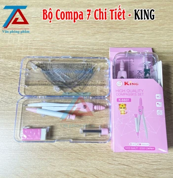 Bộ Compa 7 Chi Tiết Màu Hồng KING 6601,Bộ Dụng Cụ Học Tập, Nhỏ Gọn, Có Hộp Đựng - VPP Trường Anh