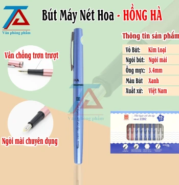Bút Máy Nét Hoa Hồng Hà 2282 - Xanh, Bút Mực Nét Thanh Đậm Luyện Chữ Đẹp Dành Cho Học Sinh - VPP Trường Anh