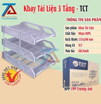 Khay Tài Liệu 3 Tầng TCT 230 Màu Ghi, Khay Đựng Tài Liệu TCT Nhựa HIPS Cao Cấp,Tiện Lợi - VPP Trường Anh