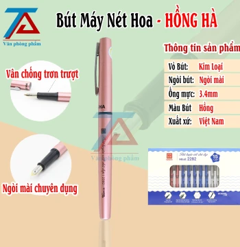 Bút Máy Nét Hoa Hồng Hà 2282 - Hồng, Bút Mực Nét Thanh Đậm Luyện Chữ Đẹp Dành Cho Học Sinh - VPP Trường Anh