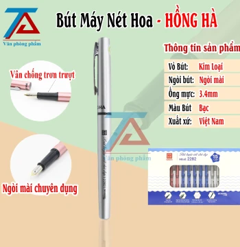Bút Máy Nét Hoa Hồng Hà 2282 - Bạc, Bút Mực Nét Thanh Đậm Luyện Chữ Đẹp Dành Cho Học Sinh - VPP Trường Anh
